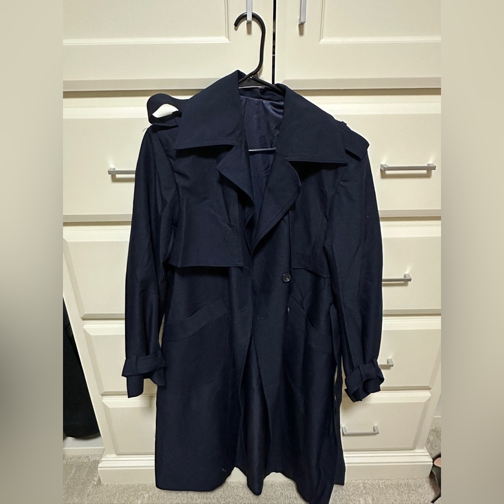 Navy blue trench coat full length